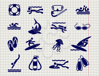 Active sport flat icons on the notebook page vector