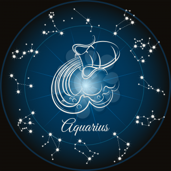 Zodiac sign aquarius and circle constellations. Vector illustration