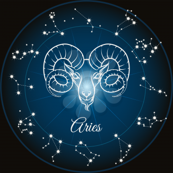 Zodiac sign aries and circle constellations. Vector illustration