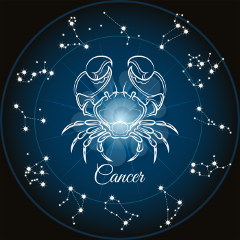 Zodiac sign cancer and circle constellations. Vector illustration