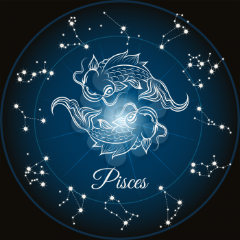 Zodiac sign pisces and circle constellations, Vector illustrattion