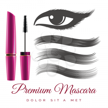 Woman black mascara brush smears on white background. Vector illustration