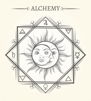 Sun and moon astrology mystical celestial bodies vector symbol