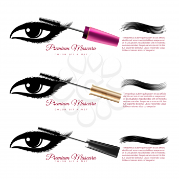 Eyes cosmetic ads vector ilustration. Demonstration of mascara effects
