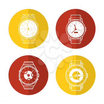 Watch icons set vector in color circles