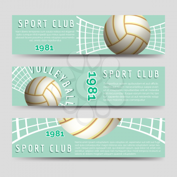 Volleyball horizontal banners template. Sport club banners vector