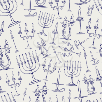 Hand drawn candles seamless pattern in ball pen style imitation. Vector illustration