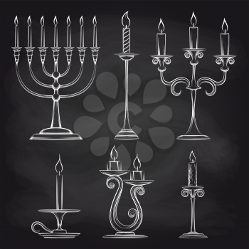 Hand drawn candles set on chalkboard vector illustration