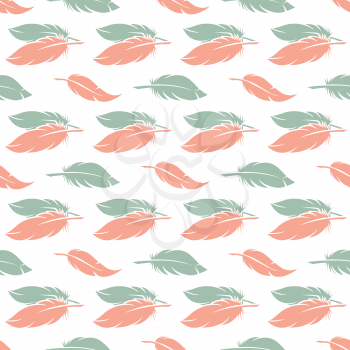 Pink and blue feather seamless pattern. Pajamas and linens design vector illustration