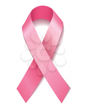 Pink ribbon isolated on white background. Woman breast cancer symbol for october banner vector illustration