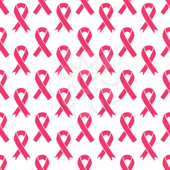 Pink ribbons seamless pattern vector illustration. Breast cancer awareness symbol background