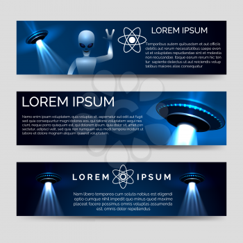 Space banners set with alien and spaceship vector iluustration