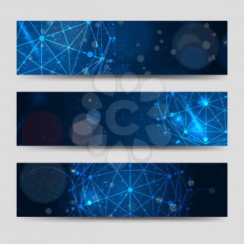 Horizontal banners template with abstract sphere and shining backdrop. Vector illustration