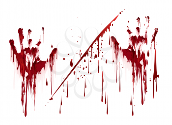 Bloody hand prints with blood drops. Vector illustration