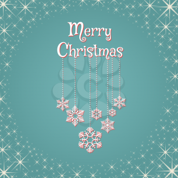 Christmas postcard design with lettering Merry Christmas and garlands with snowflakes. Vector illustration