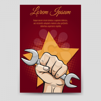 Labor day brochure flyer template - flyer with working hand and wrench vector