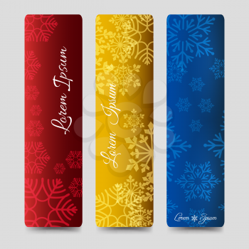 Winter colorful bookmarks collection with snowflakes vector illustration
