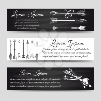 Boho style horizontal banners template with hand drawn ethnic arrows vector