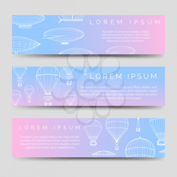 Horizontal banners template with hot air balloons in the sky. Vector illustration