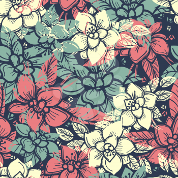Boho floral seamless pattern with colorful flowers. Vector illustration