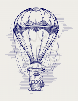 Hot air balloon ball pen sketch vector illustration
