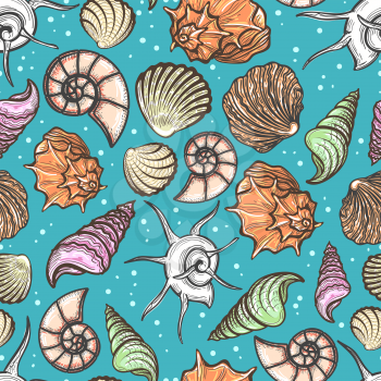 Ocean seamless pattern with colorful seashells vector illustration
