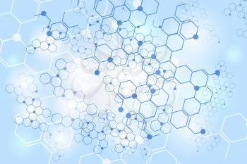 Molecular gene structure blue background. Chemical network connection vector backdrop