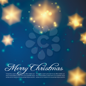 Blue Christmas background with golden shining stars. Vector illustration