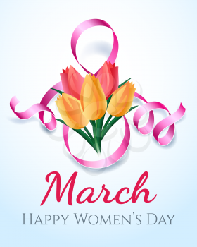 Woman international eight march day card design with flowers. Vector illustration