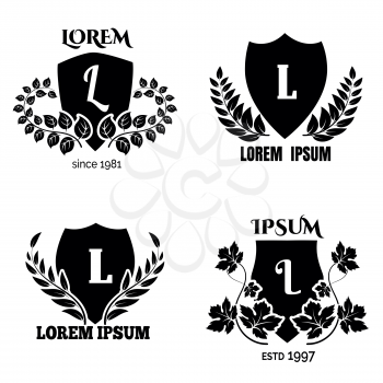 Heraldic laurel shields collection isolated on white background. Vector illustration