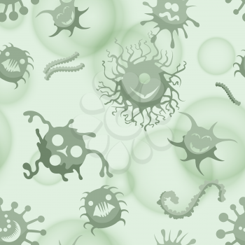 Microscope view vector illustration. Bacteria and germs seamless pattern