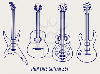 Thin line guitars design isolated on grey background. Vector illustration