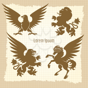 Heraldic silhouettes collection. Vintage poster design vector illustration