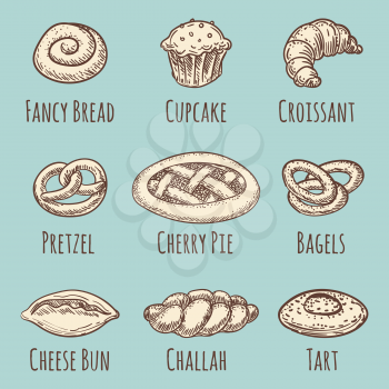 Vintage bakery or pastries products collection. Vector illustration