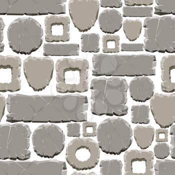 Cartoon style stones seamless pattern. Vector grey stone samless texture