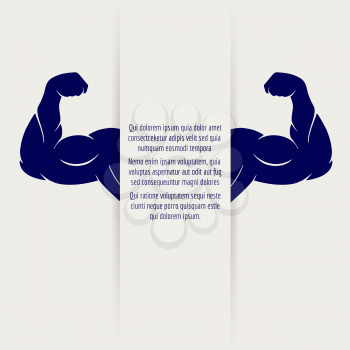 Strong male muscular banner design. Vector biceps banner