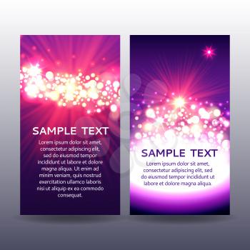 Bokeh flyer violet templates with sparkls, vector illustration