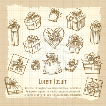 Hand drawn vintage gift boxes collection, vector illustration
