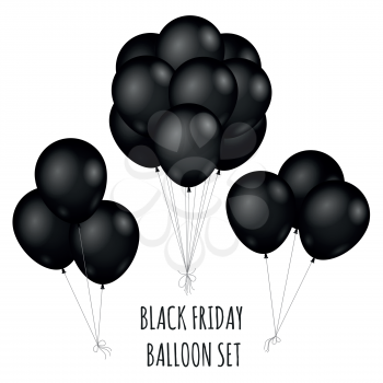 Black Friday flight rubber Balloons bouquet isolated on white background shopping sale grand opening entertainment symbol. Vector illustration