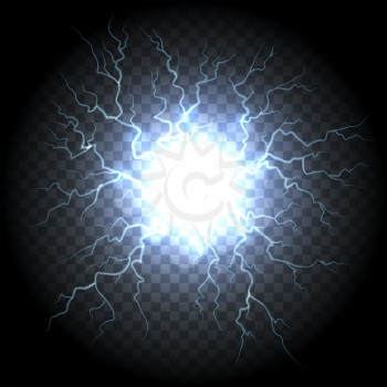 Ball lightning. Electric vector lightning flash explosion, electrical energy power sphere