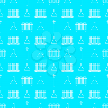Chemistry seamless pattern with white line beakers. Vector illustration