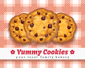 Cookies retro poster. Retro choco chip cookie vector illustration
