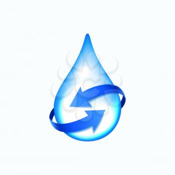 Vector drop with blue arrows. Isolated on white background. Recycle water concept