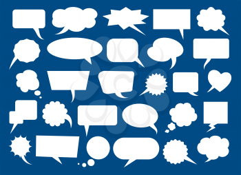 Speech bubbles blank boxes. Vector bubbly tags for price or text information, discussion messages cartoon bubble set, communication balloons graphics isolated on background