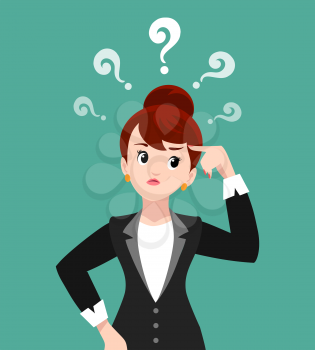 Doubt girl. Thinking female portrait character, woman choice vector illustration, sadness and worried girls face, business question concept