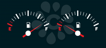Empty and full fuel tank. Car gasoline indicator dial with null petrol gage vector illustration