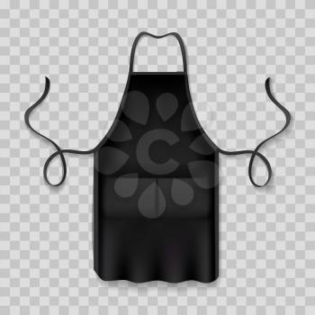 Chef black apron. Culinary arts vector uniform dark template, cook working clothes isolated vector, realistic professional kitchen wearing, protective apparel