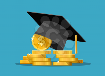 Education grant. Expensive education, school and money, wealth and tuition, finance fee and study vector concept isolated, graduation college loan payment icon