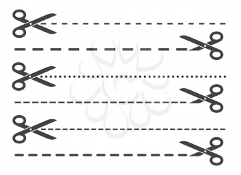 Cut dotted line. Joint dots lines cutting page dividers with scissors icons, dotted points crop divider set, coupons dashes seams vector illustration