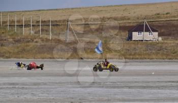 Russia, Veselovka - September 6, 2016: Mini Moto transport pass for the salt lake. Transport for entertainment.